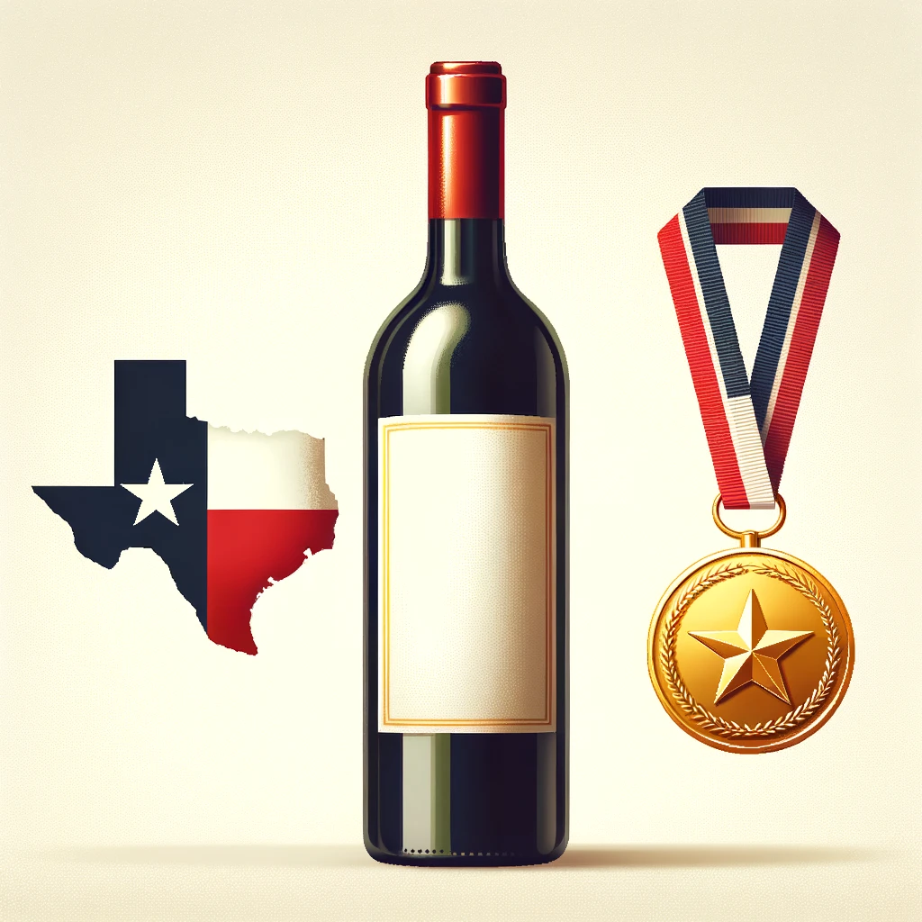 Texas Wine Bottle with a Gold Medal